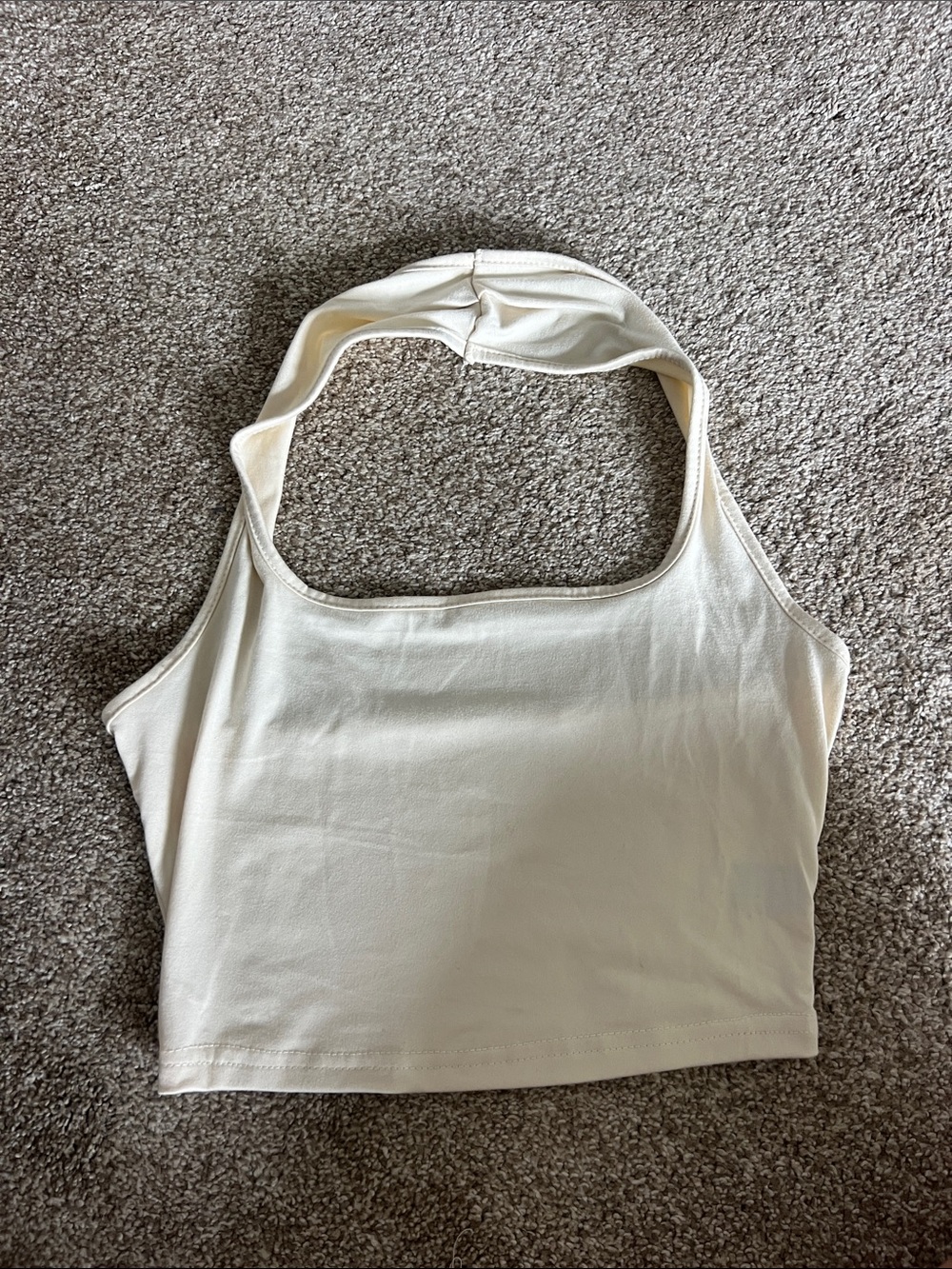 SHEIN Cream Twist-Strap Halter Crop Top